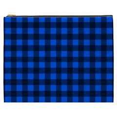 Blue And Black Plaid Pattern Cosmetic Bag (xxxl)  by Valentinaart