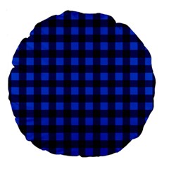 Blue And Black Plaid Pattern Large 18  Premium Flano Round Cushions by Valentinaart