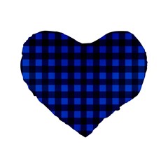 Blue And Black Plaid Pattern Standard 16  Premium Flano Heart Shape Cushions by Valentinaart