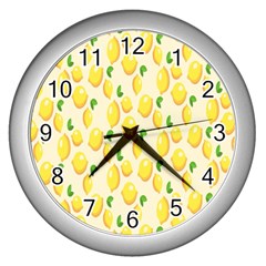 Pattern Template Lemons Yellow Wall Clocks (silver)  by Nexatart