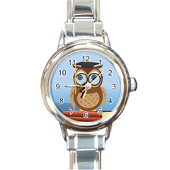 Read Owl Book Owl Glasses Read Round Italian Charm Watch by Nexatart