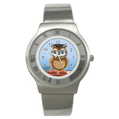 Read Owl Book Owl Glasses Read Stainless Steel Watch by Nexatart