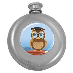 Read Owl Book Owl Glasses Read Round Hip Flask (5 Oz) by Nexatart