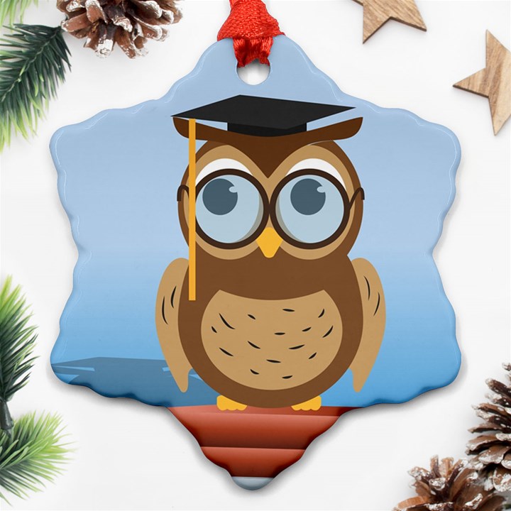 Read Owl Book Owl Glasses Read Snowflake Ornament (Two Sides)