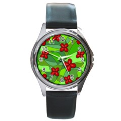 Flowers Round Metal Watch