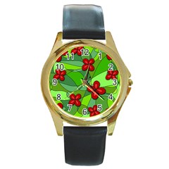 Flowers Round Gold Metal Watch