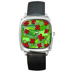 Flowers Square Metal Watch by Valentinaart