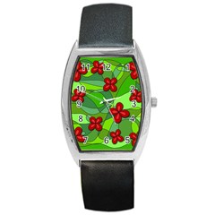 Flowers Barrel Style Metal Watch