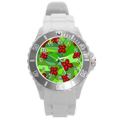 Flowers Round Plastic Sport Watch (L)