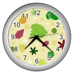 Leaves Pattern Wall Clocks (silver)  by Nexatart