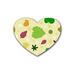 Leaves Pattern Rubber Coaster (heart)  by Nexatart