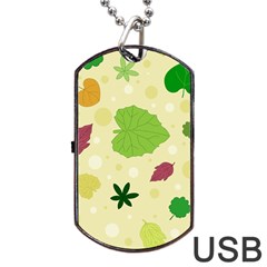 Leaves Pattern Dog Tag Usb Flash (one Side) by Nexatart