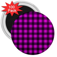 Magenta And Black Plaid Pattern 3  Magnets (100 Pack)