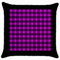 Magenta And Black Plaid Pattern Throw Pillow Case (black) by Valentinaart