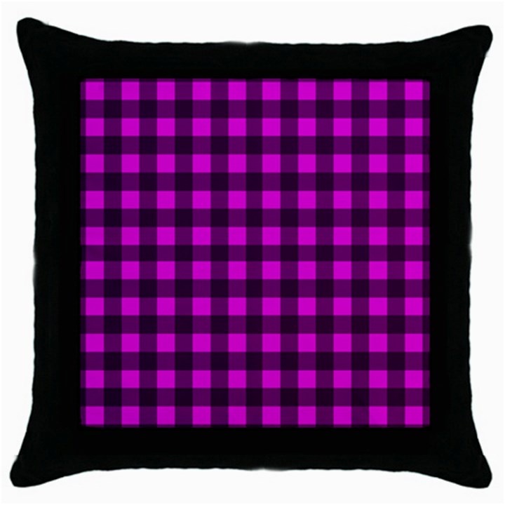 Magenta and black plaid pattern Throw Pillow Case (Black)