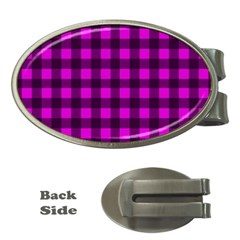 Magenta And Black Plaid Pattern Money Clips (oval)  by Valentinaart