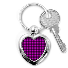 Magenta And Black Plaid Pattern Key Chains (heart)  by Valentinaart