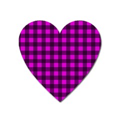 Magenta And Black Plaid Pattern Heart Magnet by Valentinaart