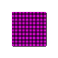 Magenta And Black Plaid Pattern Square Magnet by Valentinaart