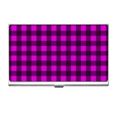 Magenta And Black Plaid Pattern Business Card Holders by Valentinaart