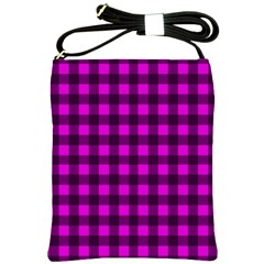 Magenta And Black Plaid Pattern Shoulder Sling Bags by Valentinaart