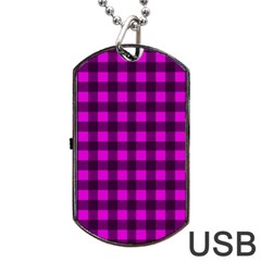 Magenta And Black Plaid Pattern Dog Tag Usb Flash (one Side) by Valentinaart