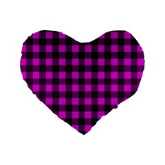 Magenta And Black Plaid Pattern Standard 16  Premium Heart Shape Cushions by Valentinaart