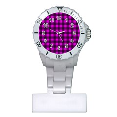 Magenta And Black Plaid Pattern Plastic Nurses Watch by Valentinaart