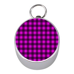 Magenta And Black Plaid Pattern Mini Silver Compasses by Valentinaart