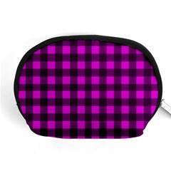 Magenta And Black Plaid Pattern Accessory Pouches (medium)  by Valentinaart