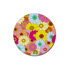 Floral Background Rubber Coaster (round)  by Nexatart