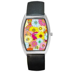 Floral Background Barrel Style Metal Watch by Nexatart