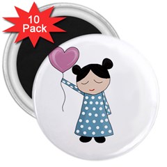 Valentines Day Girl 3  Magnets (10 Pack)  by Valentinaart