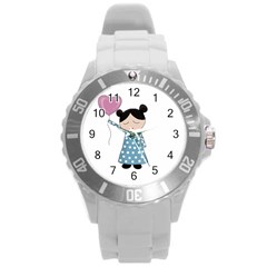 Valentines Day Girl Round Plastic Sport Watch (l) by Valentinaart