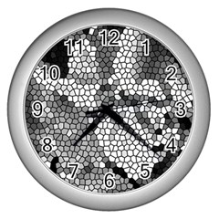 Mosaic Stones Glass Pattern Wall Clocks (silver)  by Nexatart