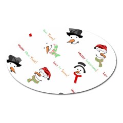 Snowman Christmas Pattern Oval Magnet by Nexatart