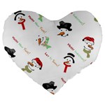 Snowman Christmas Pattern Large 19  Premium Flano Heart Shape Cushions Front