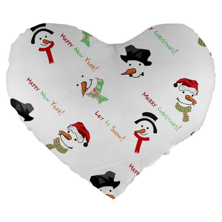 Snowman Christmas Pattern Large 19  Premium Flano Heart Shape Cushions