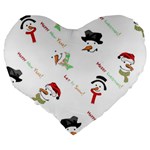 Snowman Christmas Pattern Large 19  Premium Flano Heart Shape Cushions Back