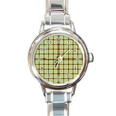 Geometric Tartan Pattern Square Round Italian Charm Watch by Nexatart