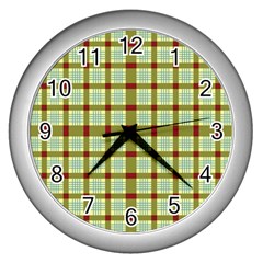 Geometric Tartan Pattern Square Wall Clocks (silver)  by Nexatart