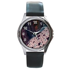 Industry Fractals Geometry Graphic Round Metal Watch by Nexatart