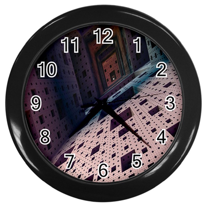 Industry Fractals Geometry Graphic Wall Clocks (Black)