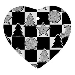 Xmas Checker Heart Ornament (two Sides) by Nexatart