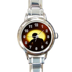 Silhouette Woman Meditation Round Italian Charm Watch by Nexatart