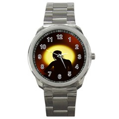 Silhouette Woman Meditation Sport Metal Watch by Nexatart