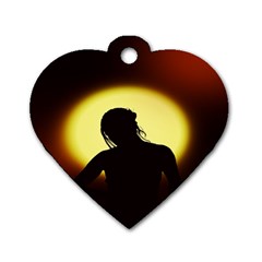 Silhouette Woman Meditation Dog Tag Heart (one Side) by Nexatart