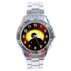 Silhouette Woman Meditation Stainless Steel Analogue Watch by Nexatart