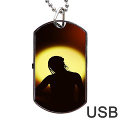 Silhouette Woman Meditation Dog Tag USB Flash (One Side)