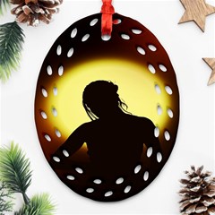 Silhouette Woman Meditation Ornament (Oval Filigree)